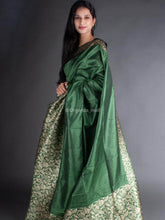 Flosive traditional golden zari work forest green soft banarasi saree